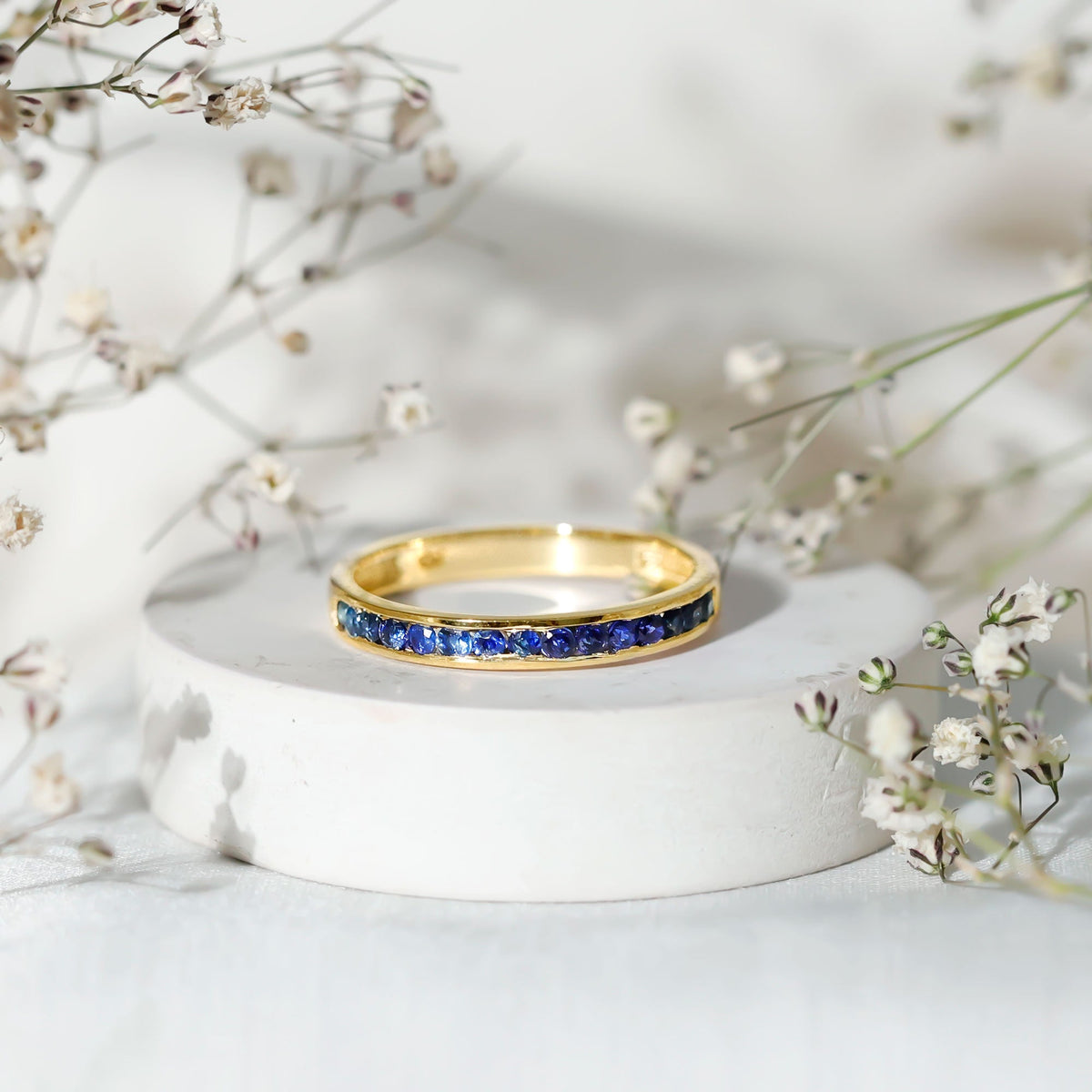 Blue Sapphire Eternity Ring Half Eternity Stackable Band