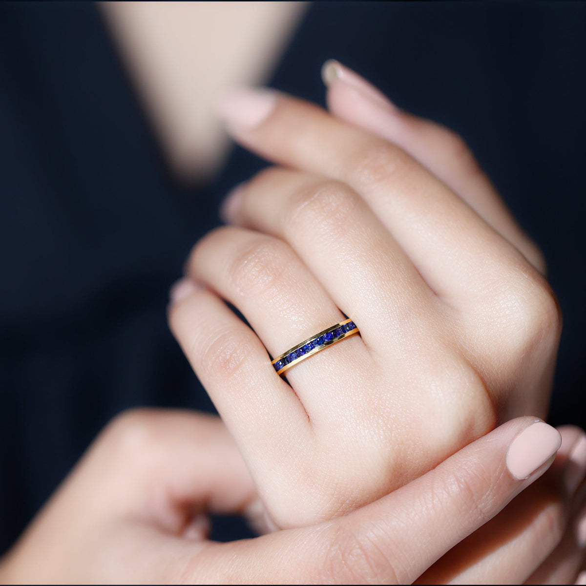 Blue Sapphire Eternity Ring Half Eternity Stackable Band