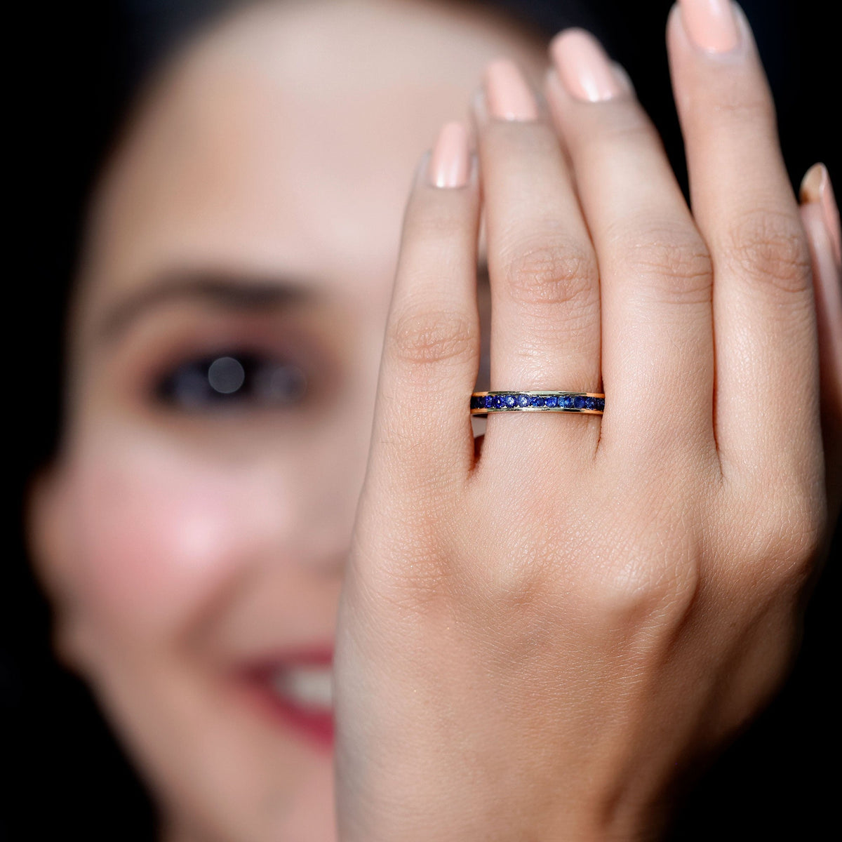 Blue Sapphire Eternity Ring Half Eternity Stackable Band