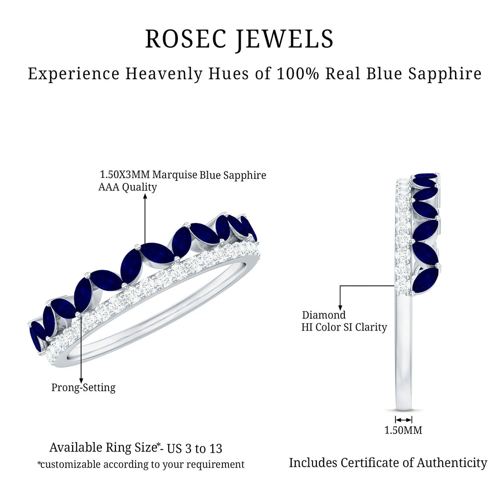 Blue Sapphire Eternity Ring Marquise Half Eternity Diamond Ring