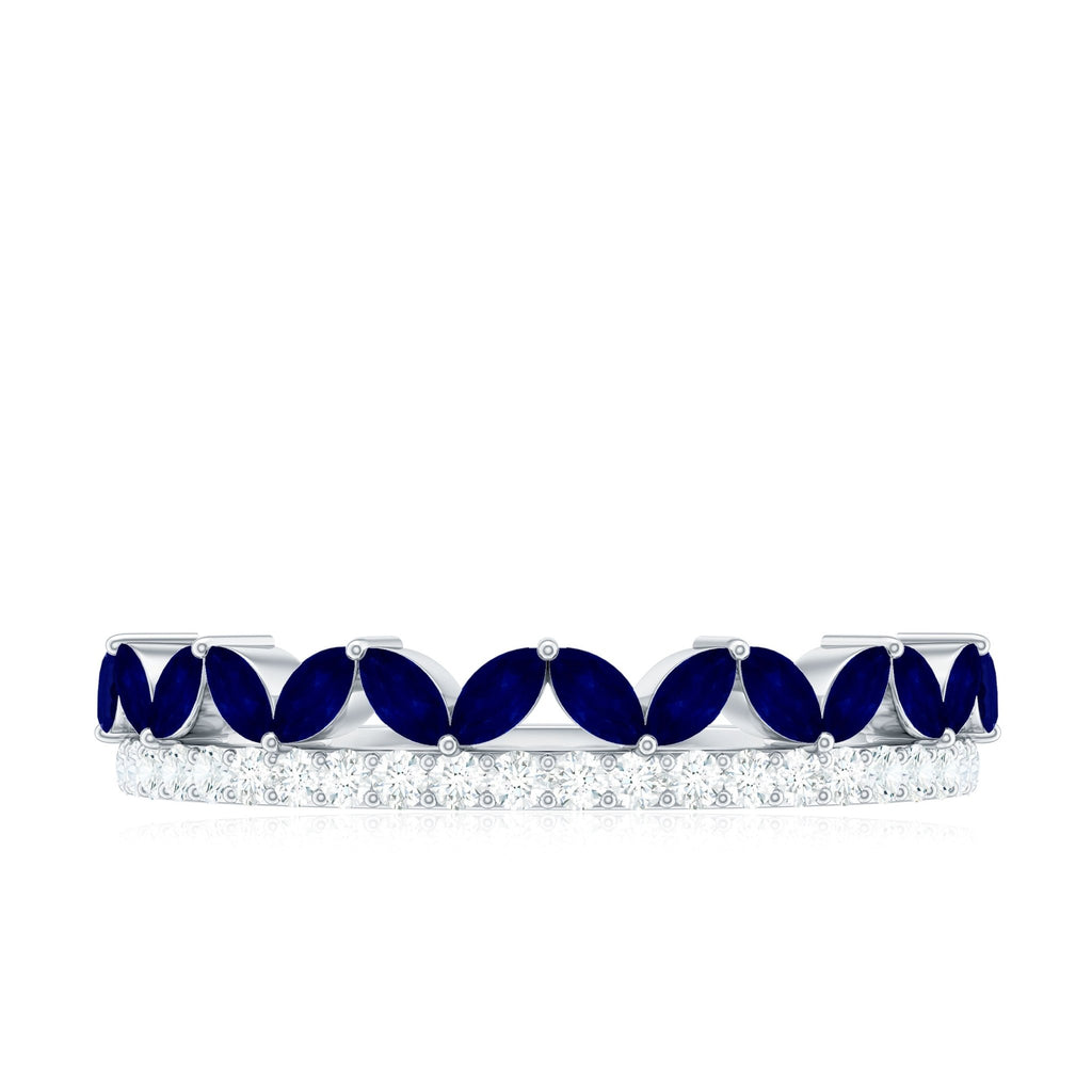 Blue Sapphire Eternity Ring Marquise Half Eternity Diamond Ring