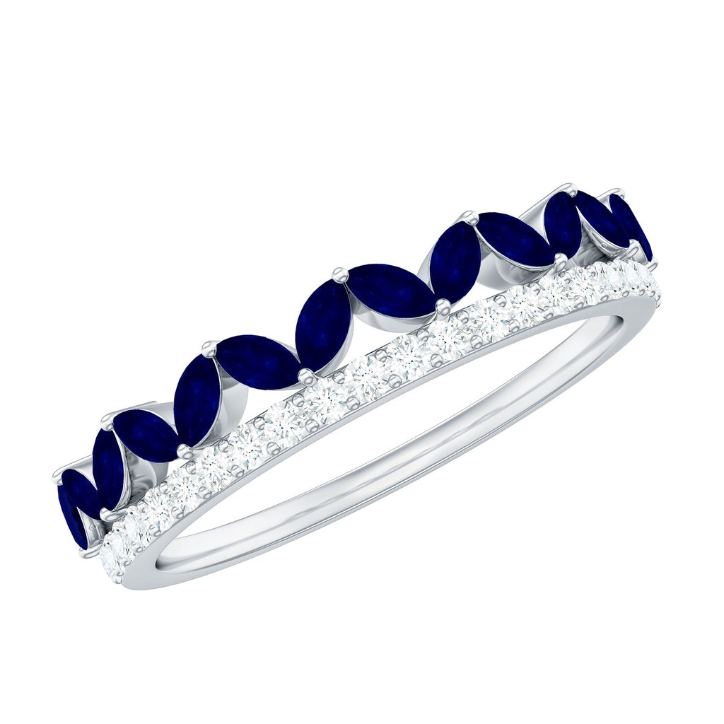 Blue Sapphire Eternity Ring Marquise Half Eternity Diamond Ring