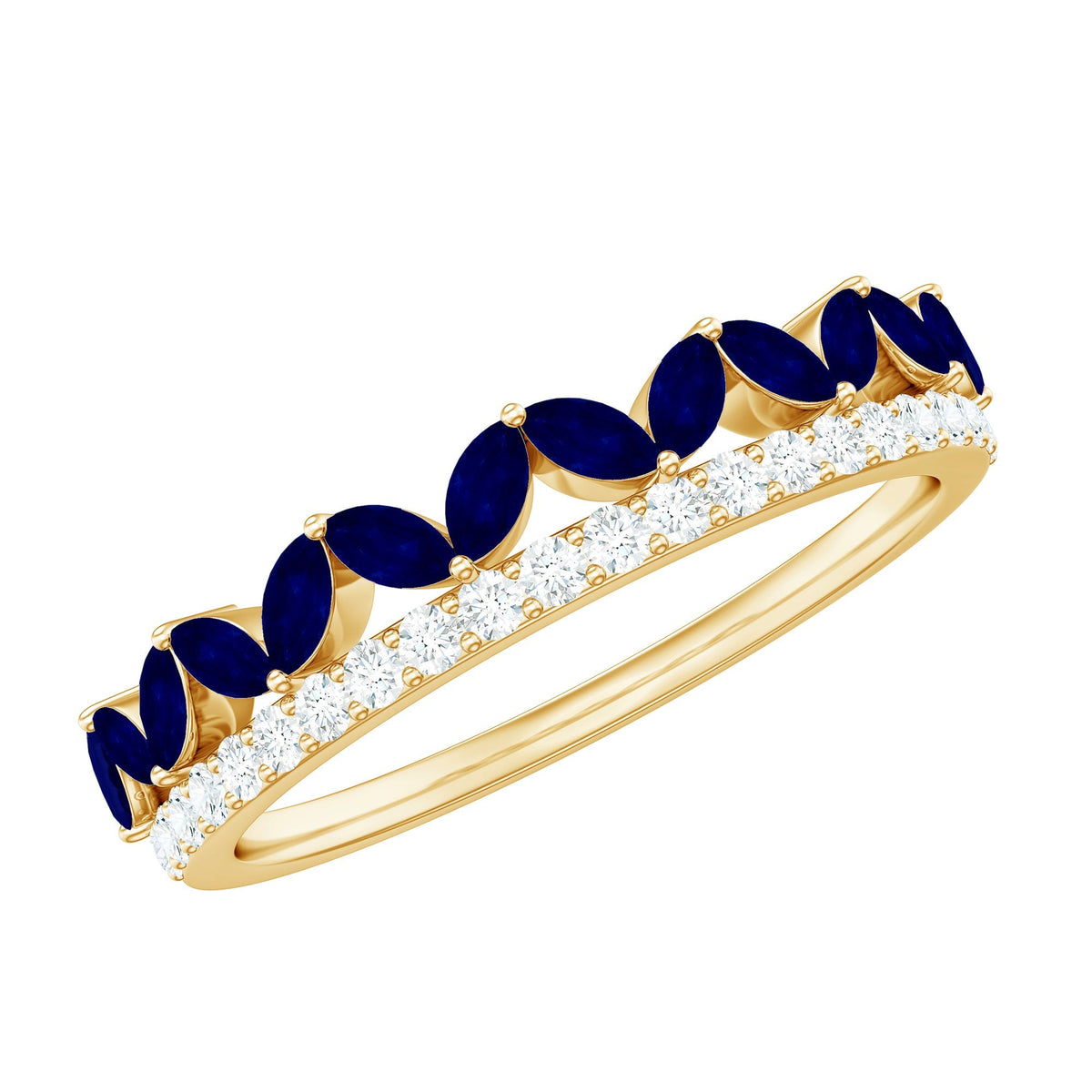 Blue Sapphire Eternity Ring Marquise Half Eternity Diamond Ring