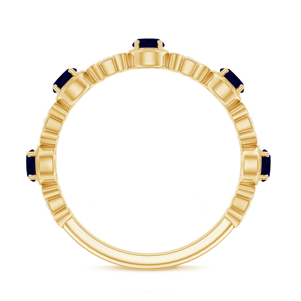 Blue Sapphire Eternity Ring, Nature Inspired Diamond Half Band