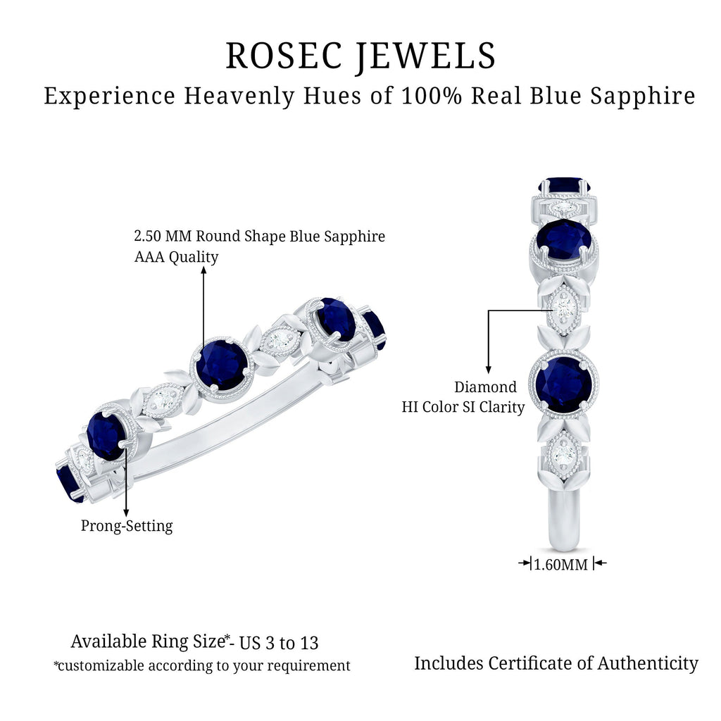 Blue Sapphire Eternity Ring, Nature Inspired Diamond Half Band