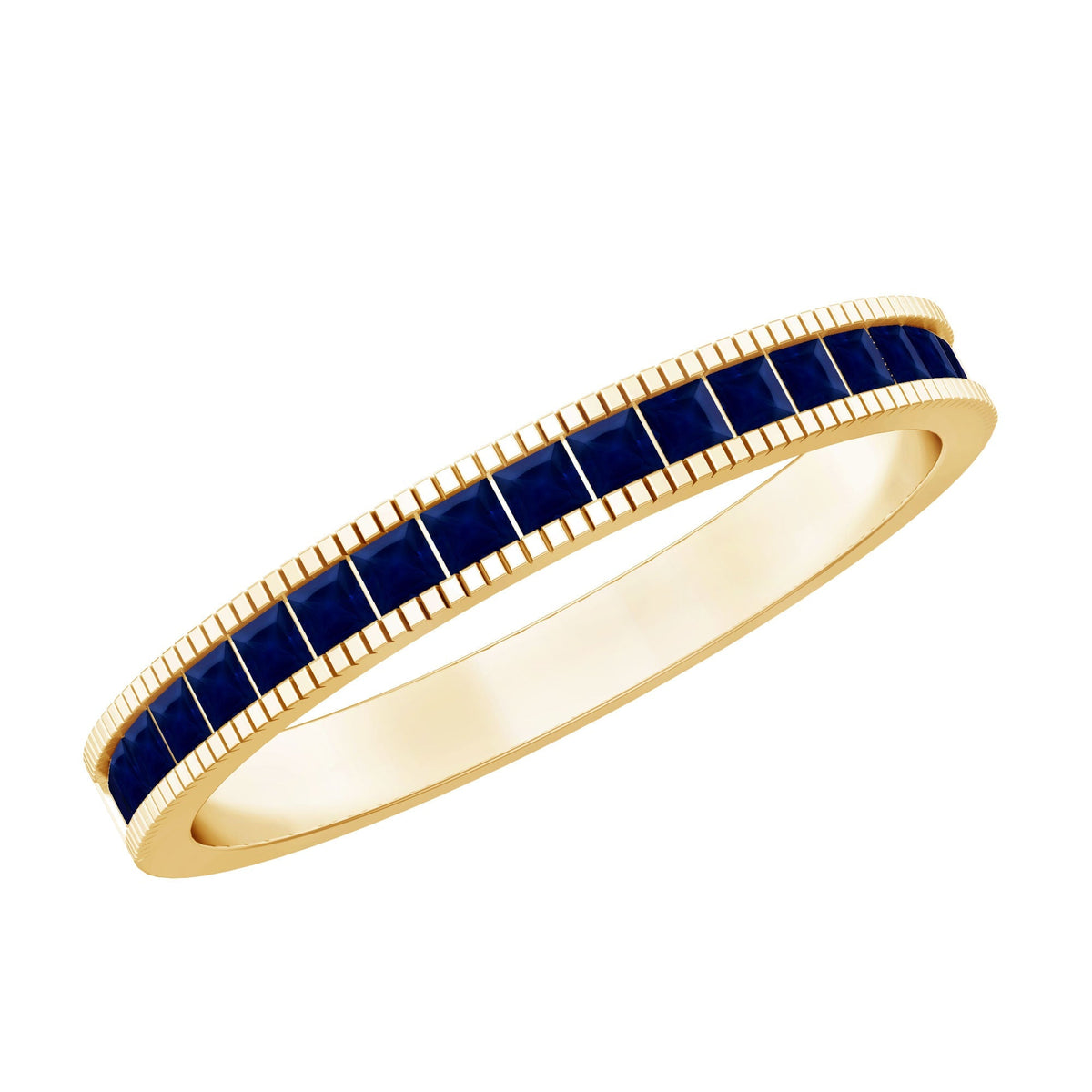 Blue Sapphire Eternity Ring, Princess Cut Channel Set Band