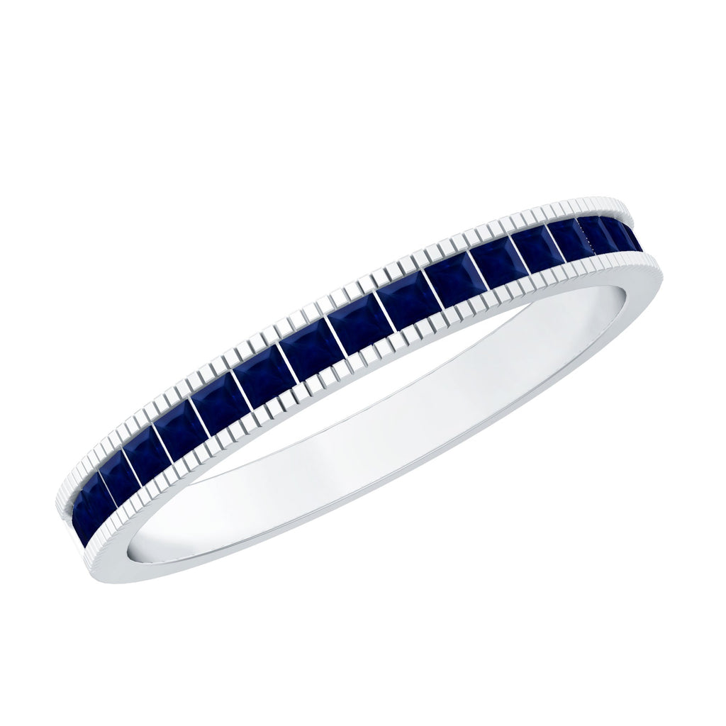 Blue Sapphire Eternity Ring, Princess Cut Channel Set Band