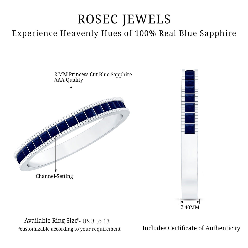 Blue Sapphire Eternity Ring, Princess Cut Channel Set Band