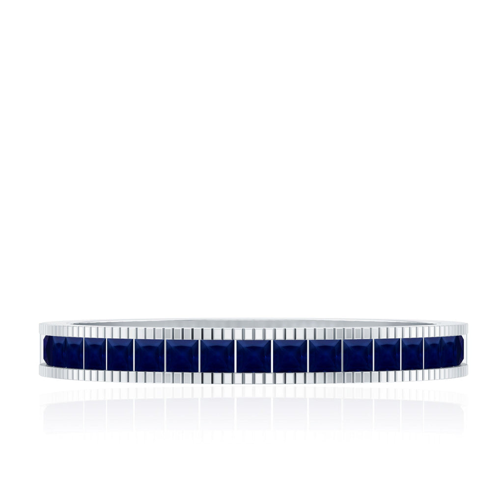 Blue Sapphire Eternity Ring, Princess Cut Channel Set Band