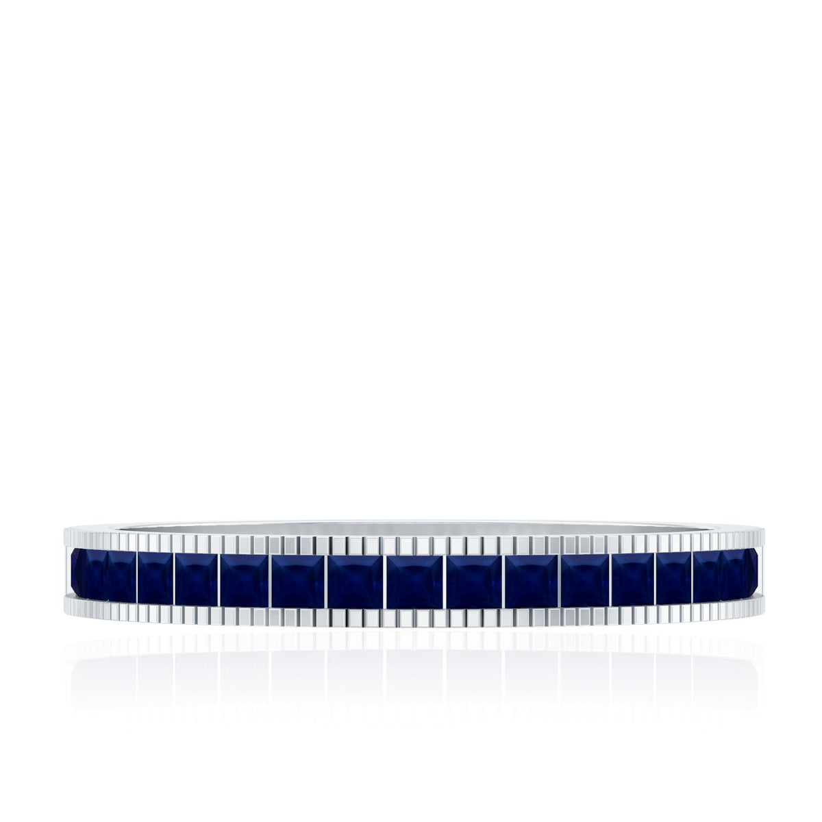 Blue Sapphire Eternity Ring, Princess Cut Channel Set Band