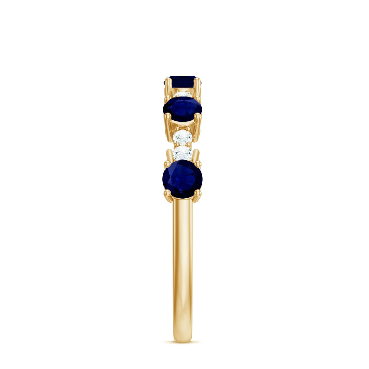 Blue Sapphire Eternity Ring, Round Diamond Half Eternity Band