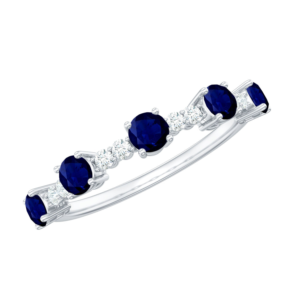 Blue Sapphire Eternity Ring, Round Diamond Half Eternity Band