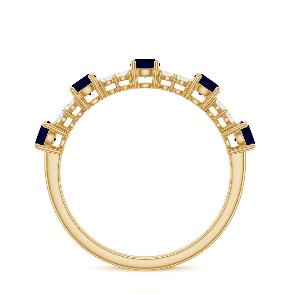 Blue Sapphire Eternity Ring, Round Diamond Half Eternity Band