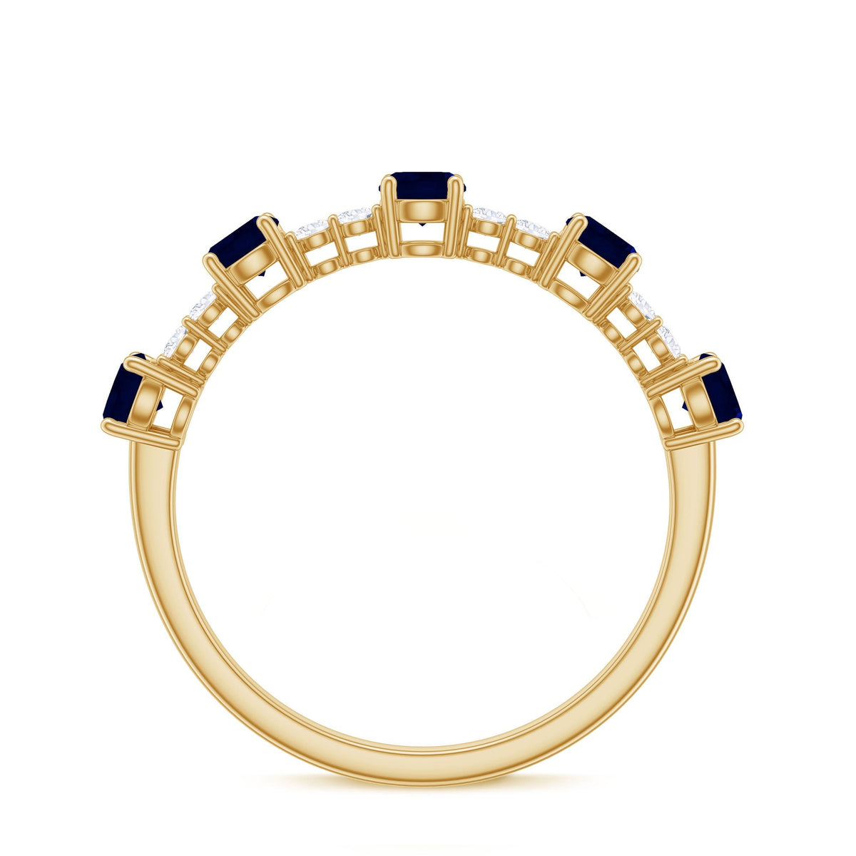 Blue Sapphire Eternity Ring, Round Diamond Half Eternity Band