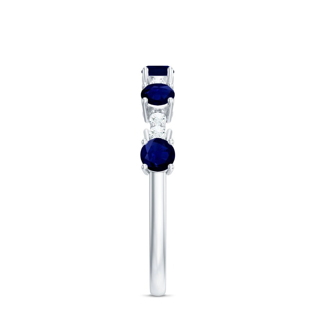 Blue Sapphire Eternity Ring, Round Diamond Half Eternity Band
