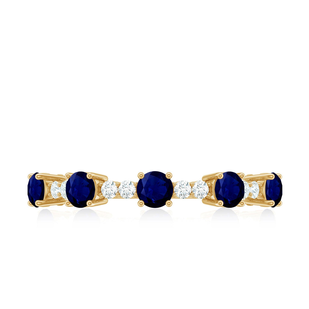 Blue Sapphire Eternity Ring, Round Diamond Half Eternity Band