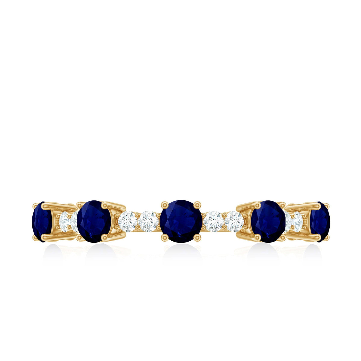 Blue Sapphire Eternity Ring, Round Diamond Half Eternity Band