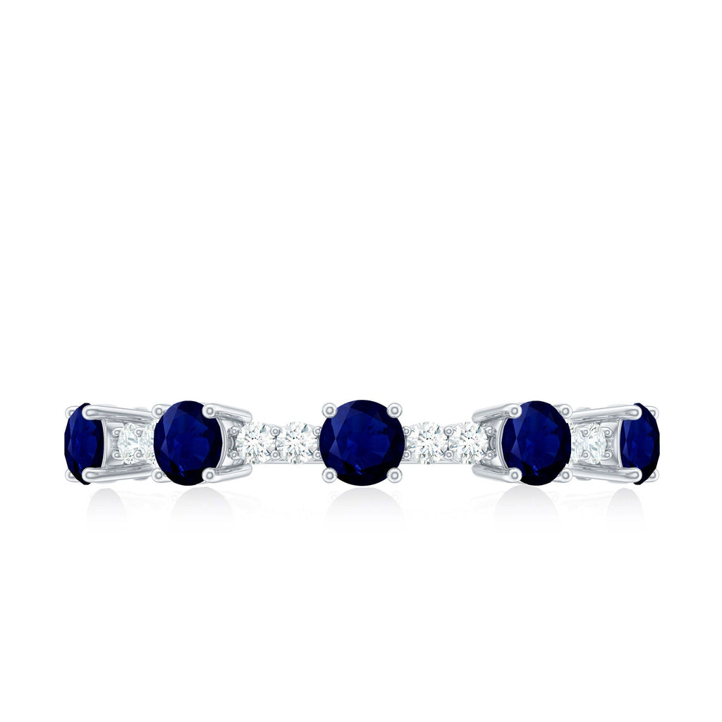 Blue Sapphire Eternity Ring, Round Diamond Half Eternity Band