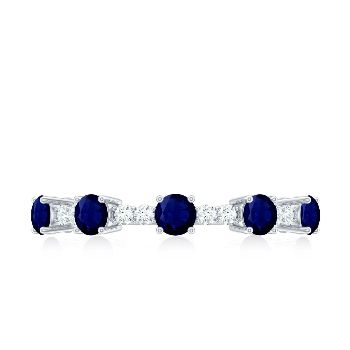 Blue Sapphire Eternity Ring, Round Diamond Half Eternity Band