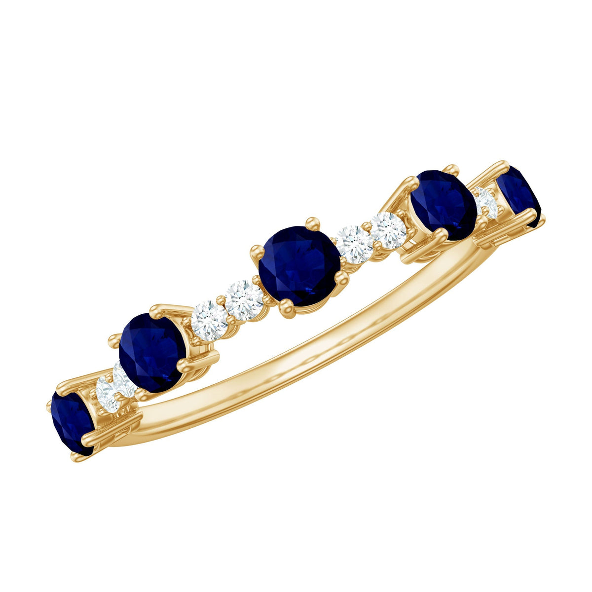 Blue Sapphire Eternity Ring, Round Diamond Half Eternity Band