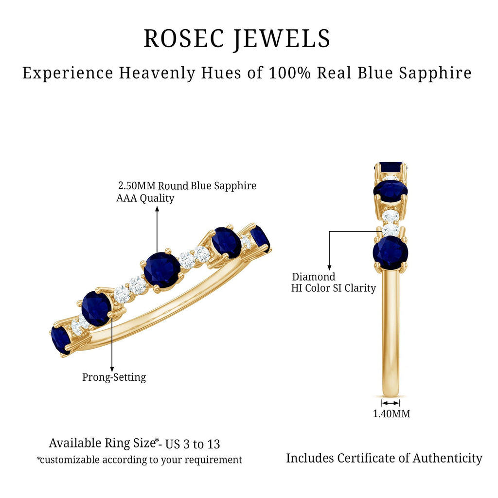 Blue Sapphire Eternity Ring, Round Diamond Half Eternity Band