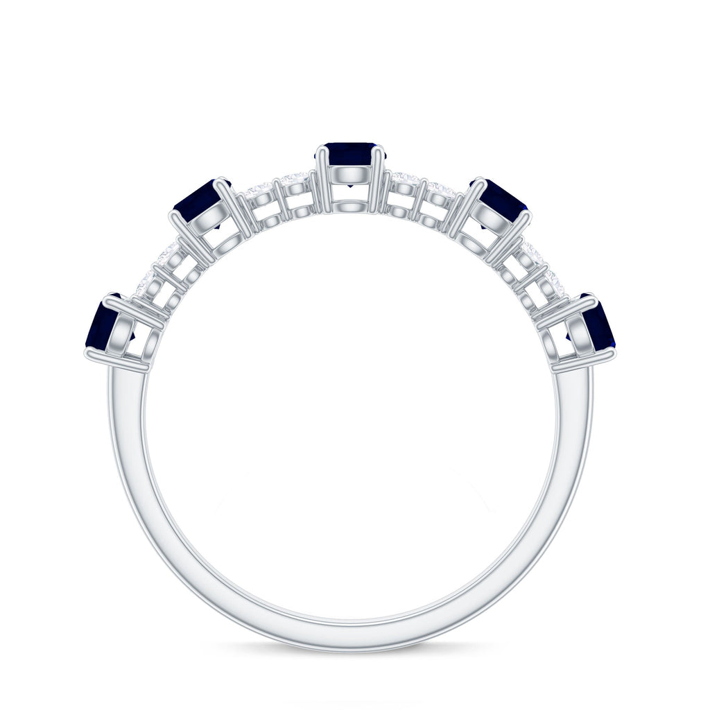 Blue Sapphire Eternity Ring, Round Diamond Half Eternity Band