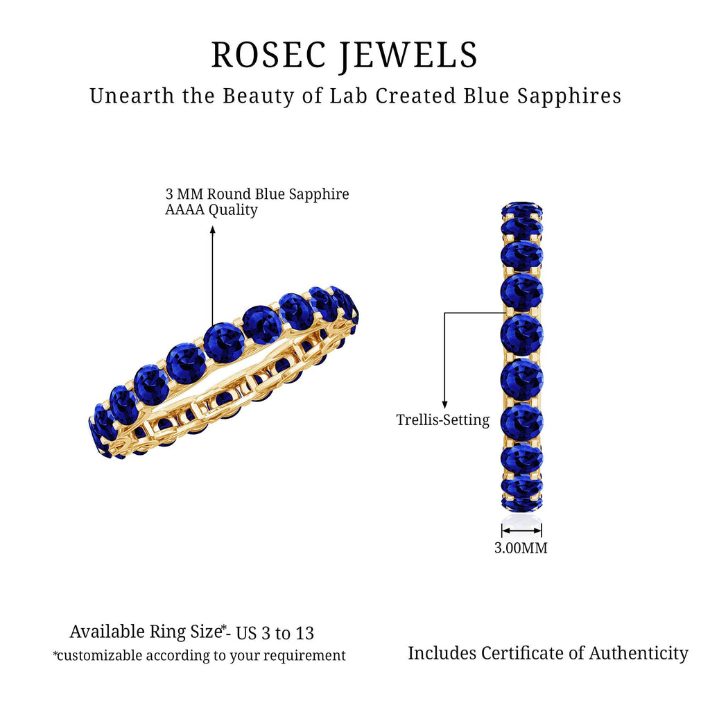 Blue Sapphire Eternity Ring, Round Lab Grown Full Eternity Band
