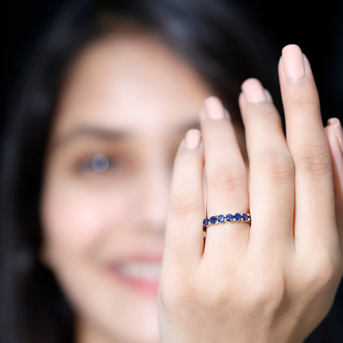 Blue Sapphire Eternity Ring, Round Lab Grown Full Eternity Band