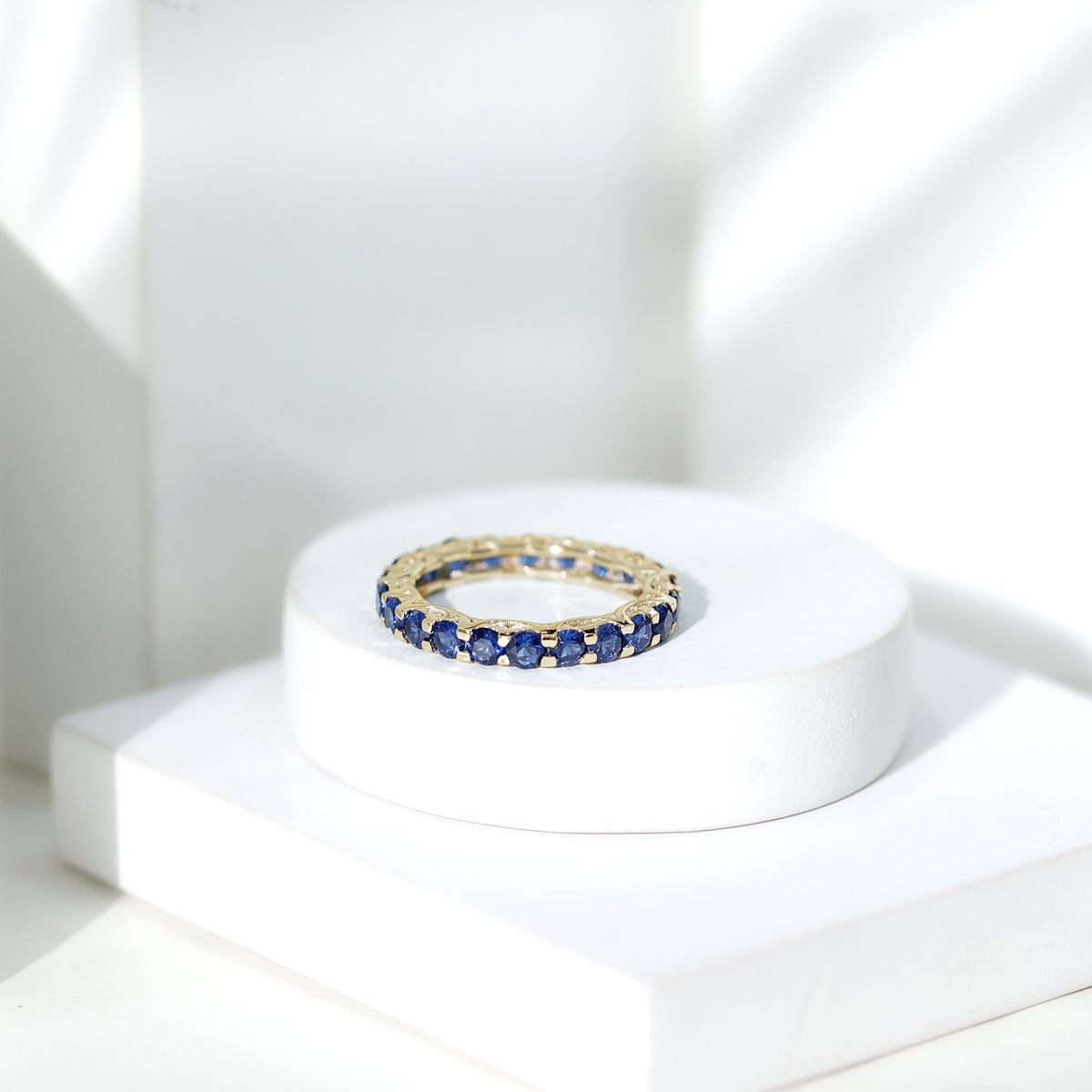 Blue Sapphire Eternity Ring, Round Lab Grown Full Eternity Band