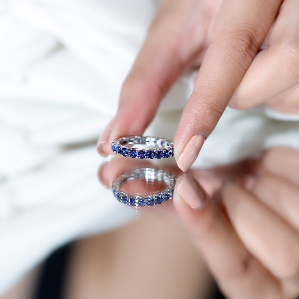 Blue Sapphire Eternity Ring, Round Lab Grown Full Eternity Band