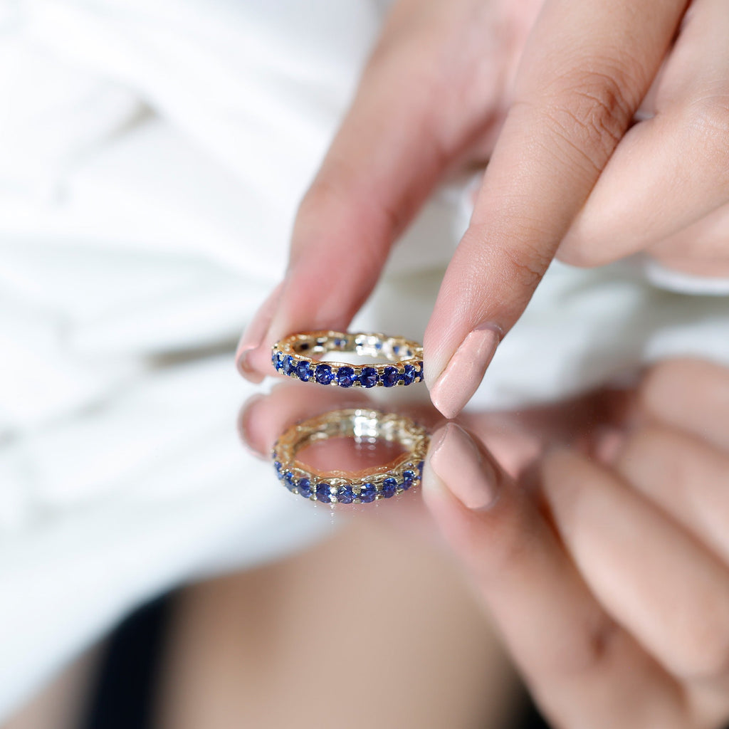 Blue Sapphire Eternity Ring, Round Lab Grown Full Eternity Band