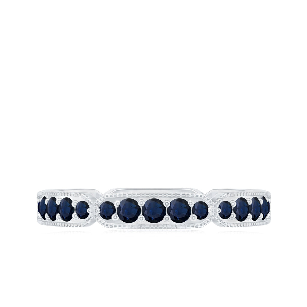 Blue Sapphire Eternity Ring With Milgrain Detail Band For Women