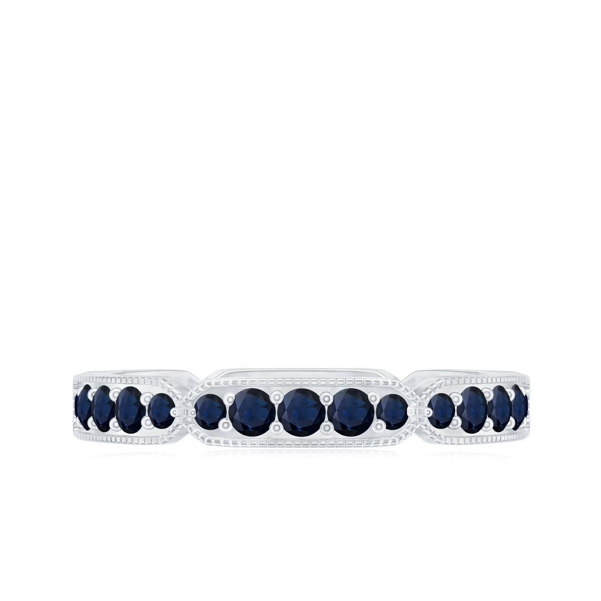 Blue Sapphire Eternity Ring With Milgrain Detail Band For Women