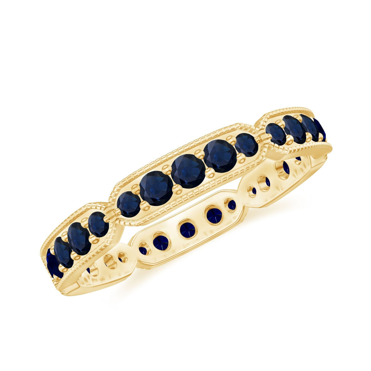 Blue Sapphire Eternity Ring With Milgrain Detail Band For Women