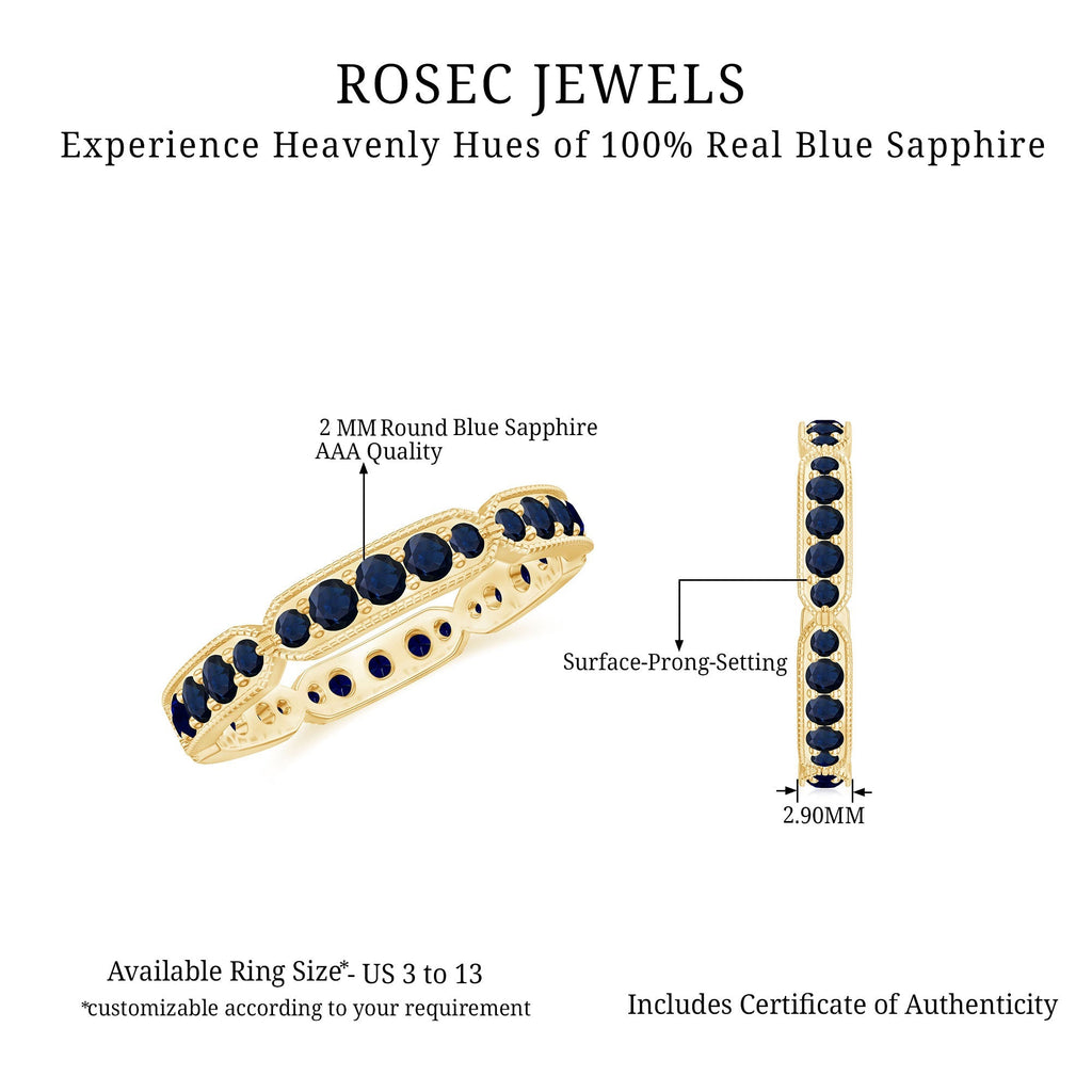 Blue Sapphire Eternity Ring With Milgrain Detail Band For Women