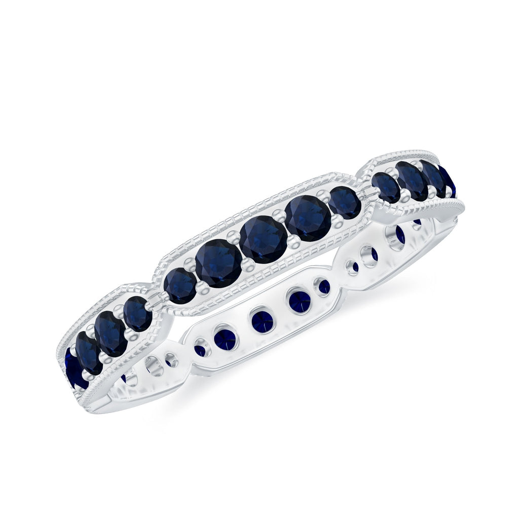 Blue Sapphire Eternity Ring With Milgrain Detail Band For Women
