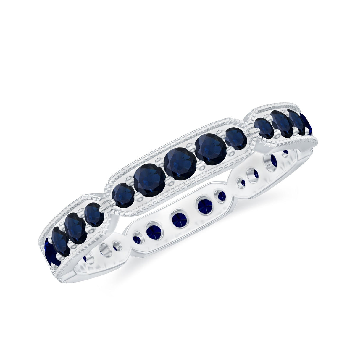 Blue Sapphire Eternity Ring With Milgrain Detail Band For Women