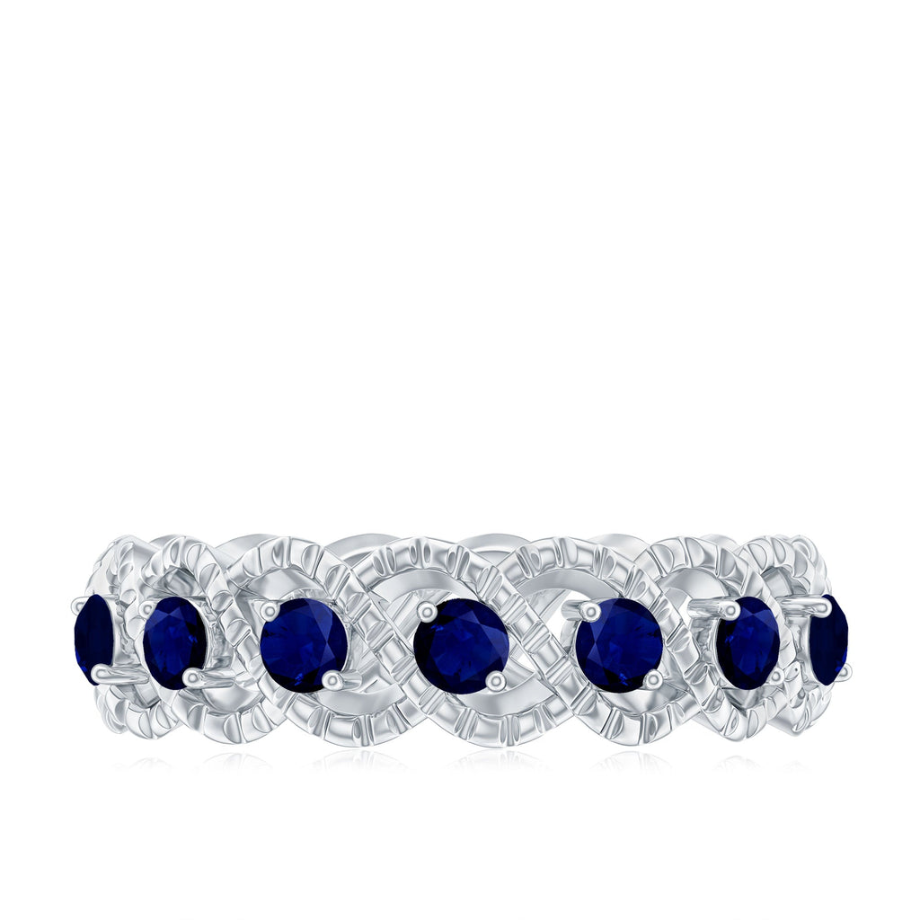 Blue Sapphire Infinity Band Twisted Half Eternity Ring For Women