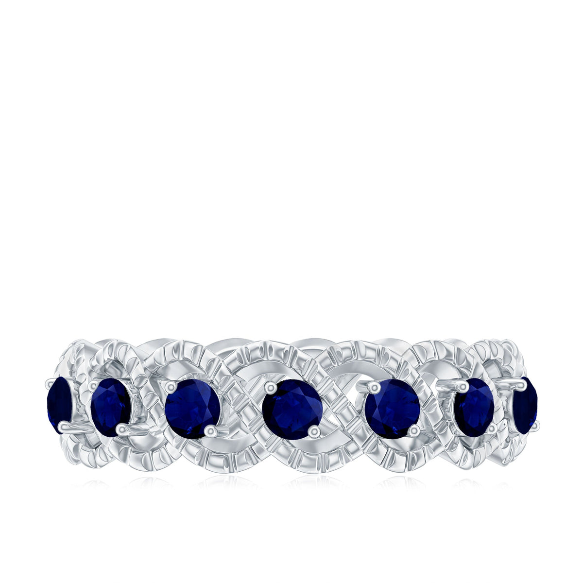 Blue Sapphire Infinity Band Twisted Half Eternity Ring For Women