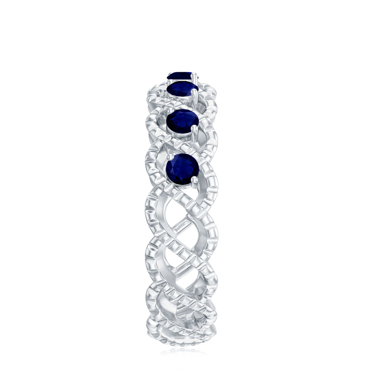 Blue Sapphire Infinity Band Twisted Half Eternity Ring For Women