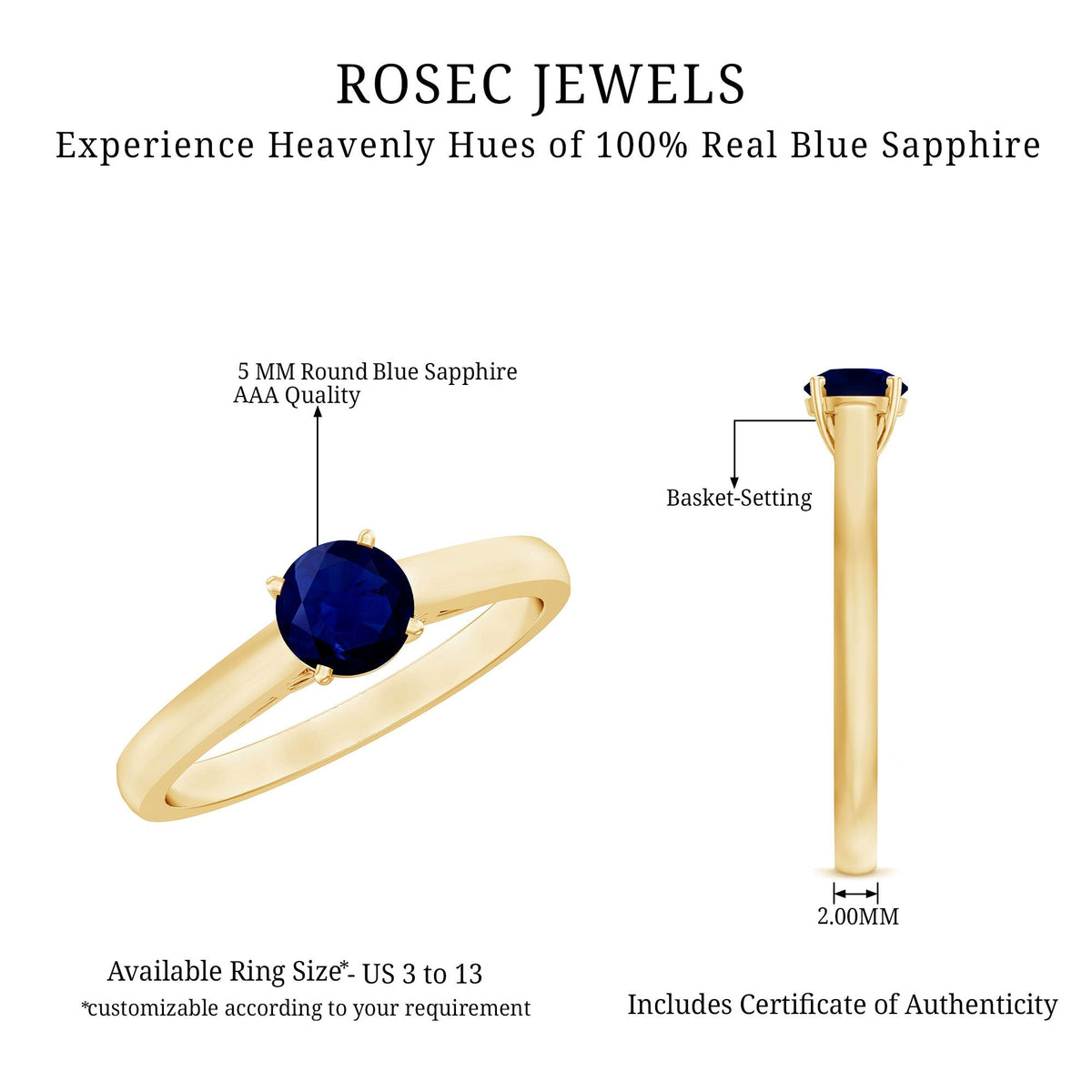 Blue Sapphire Promise Ring, 0.95 Carat Solitaire Ring For Women