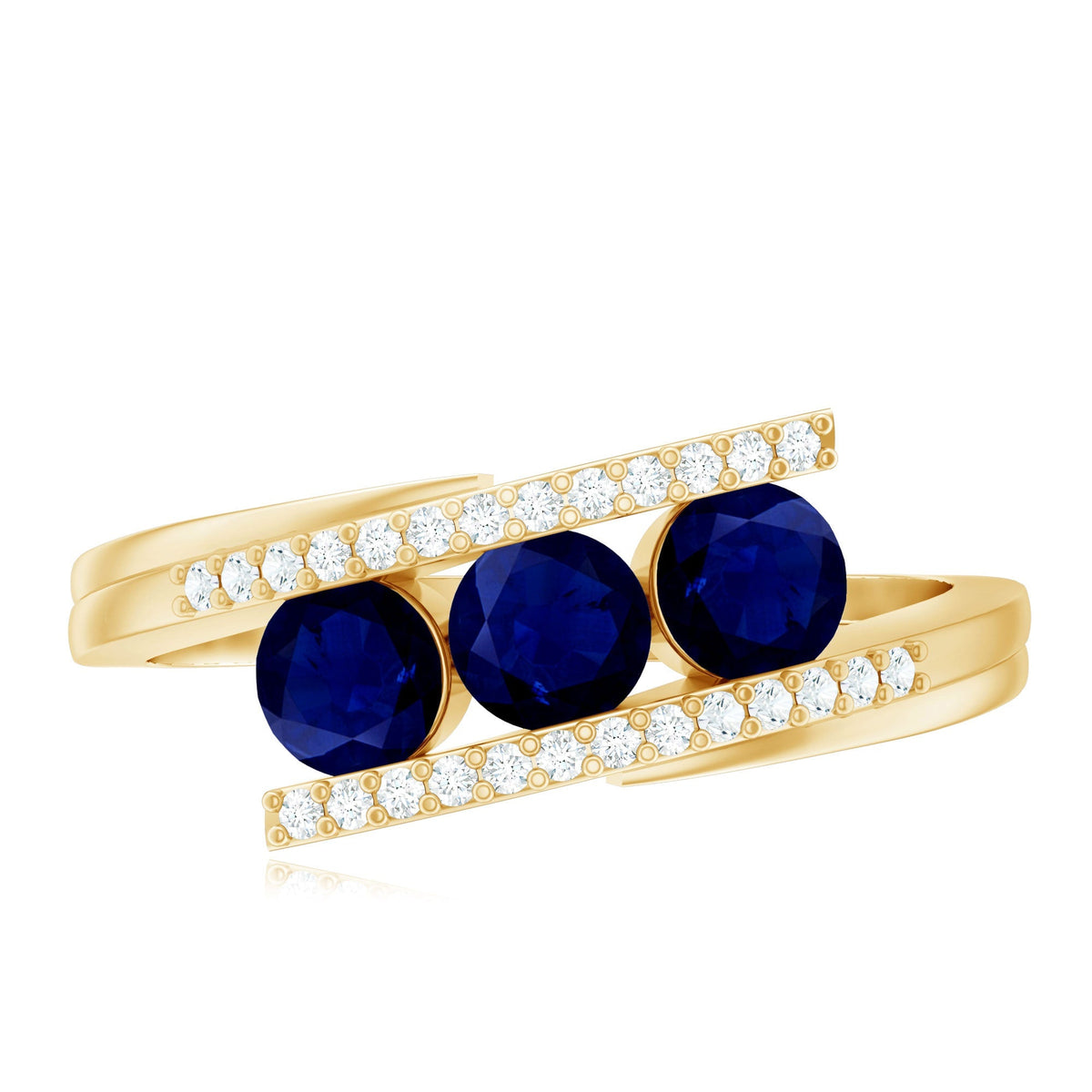 Blue Sapphire Promise Ring, 3 Stone Diamond Bypass Ring For Her