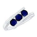 Blue Sapphire Promise Ring, 3 Stone Diamond Bypass Ring For Her
