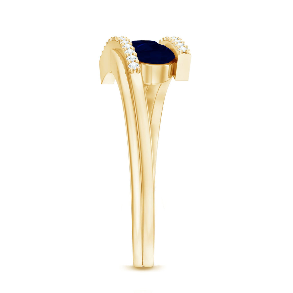 Blue Sapphire Promise Ring, 3 Stone Diamond Bypass Ring For Her