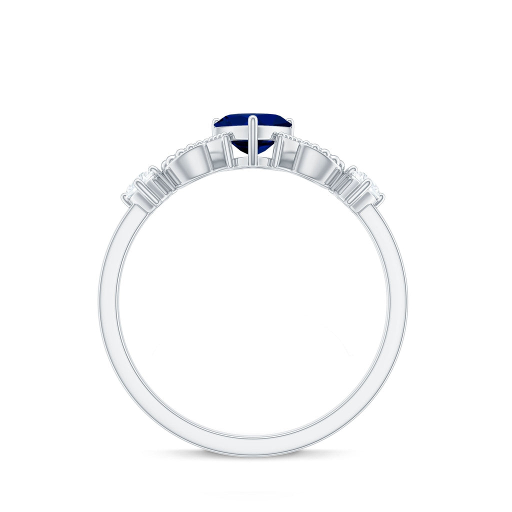Blue Sapphire Promise Ring, Heart Diamond Beaded Ring