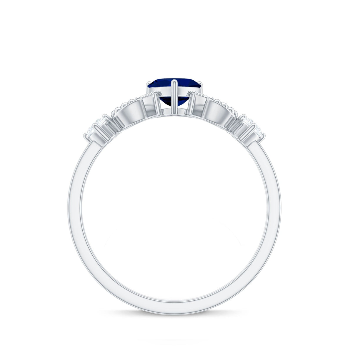 Blue Sapphire Promise Ring, Heart Diamond Beaded Ring