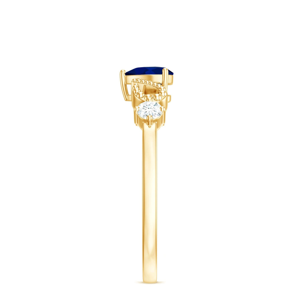 Blue Sapphire Promise Ring, Heart Diamond Beaded Ring