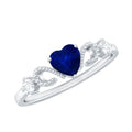 Blue Sapphire Promise Ring, Heart Diamond Beaded Ring