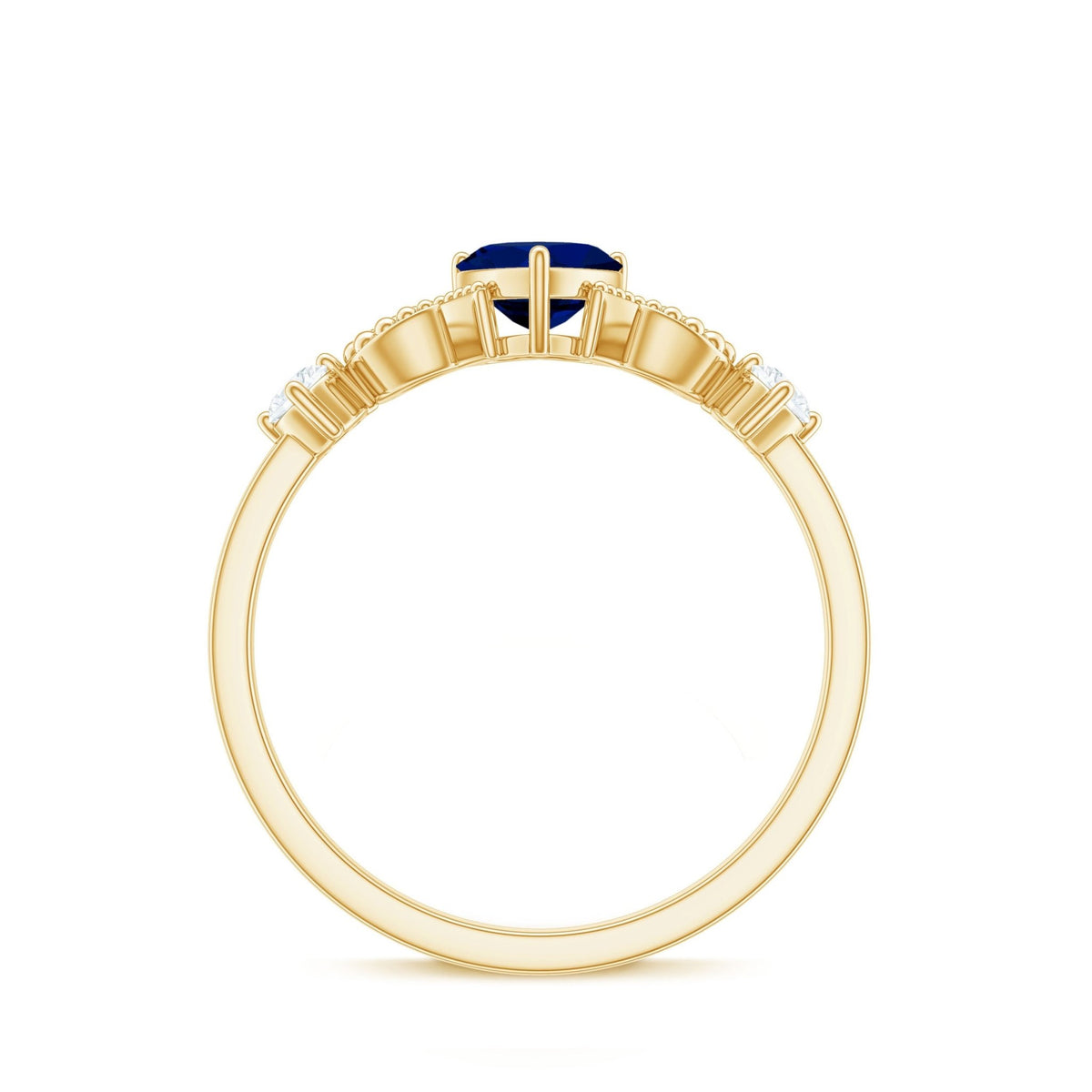 Blue Sapphire Promise Ring, Heart Diamond Beaded Ring