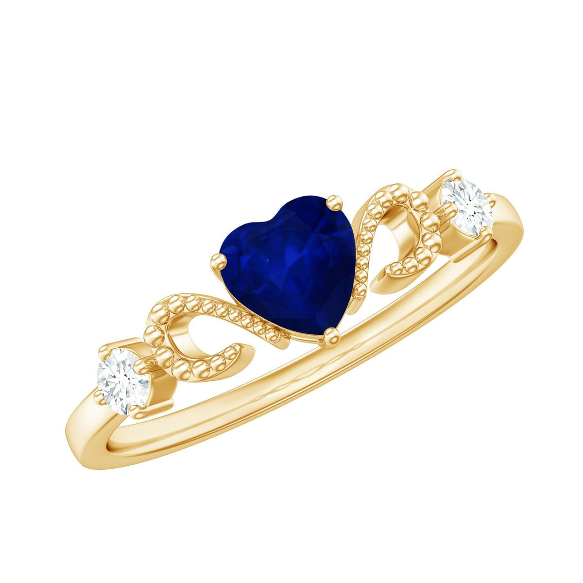 Blue Sapphire Promise Ring, Heart Diamond Beaded Ring